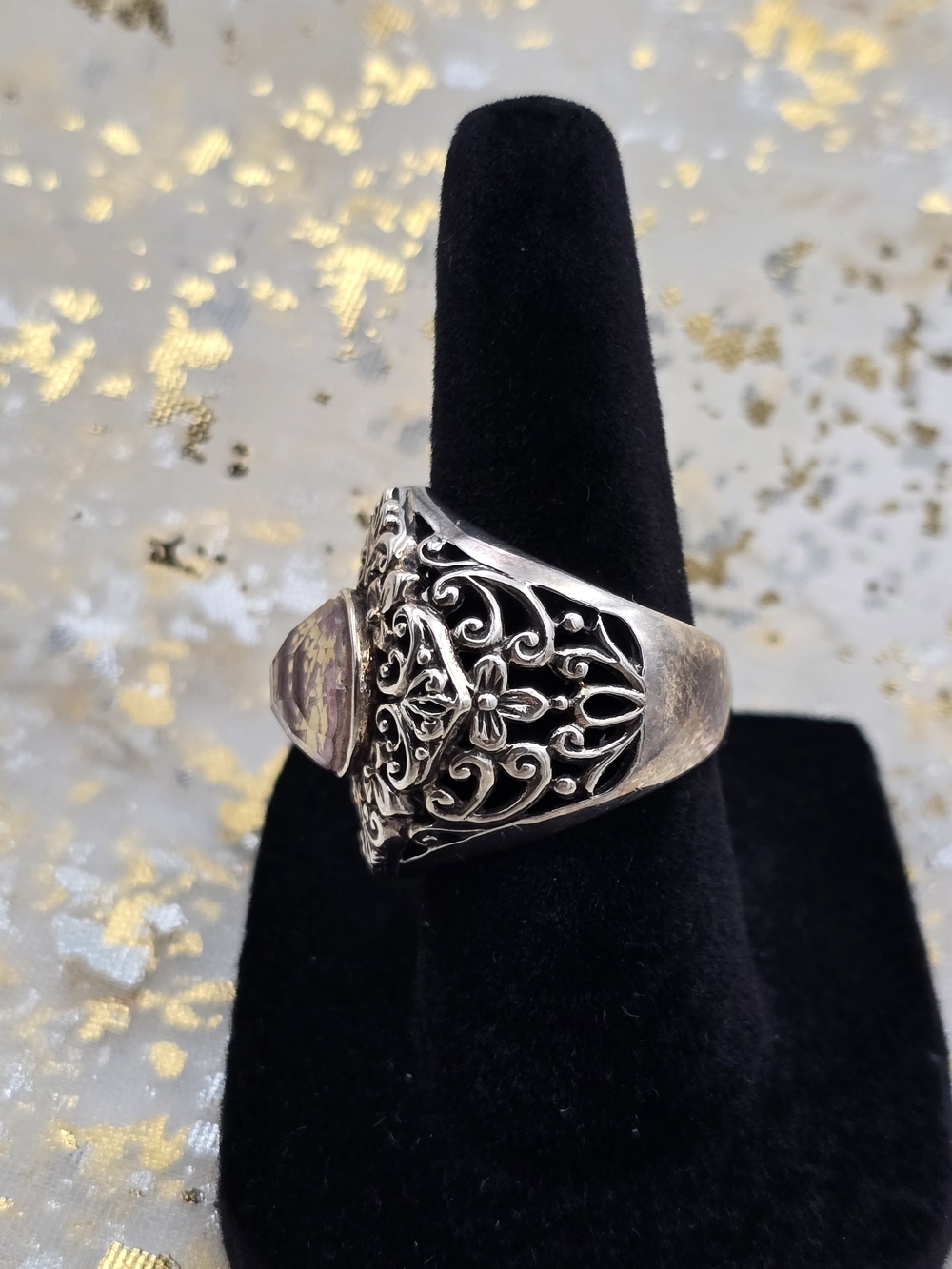Size 6 925 Sterling and Faceted Pink and Gold Spinel Signed NOA Thailand Ring - Picture 2 of 7